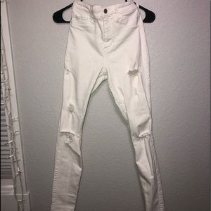 White High Waisted Hollister Ripped Skinny Jeans